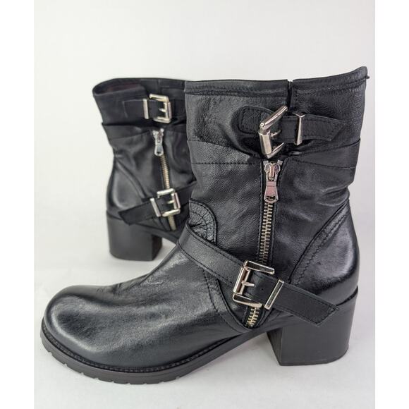 Croatian Black Ankle Combat Boots Moto Buckle Zipper Punk Goth 10M - Picture 2 of 11